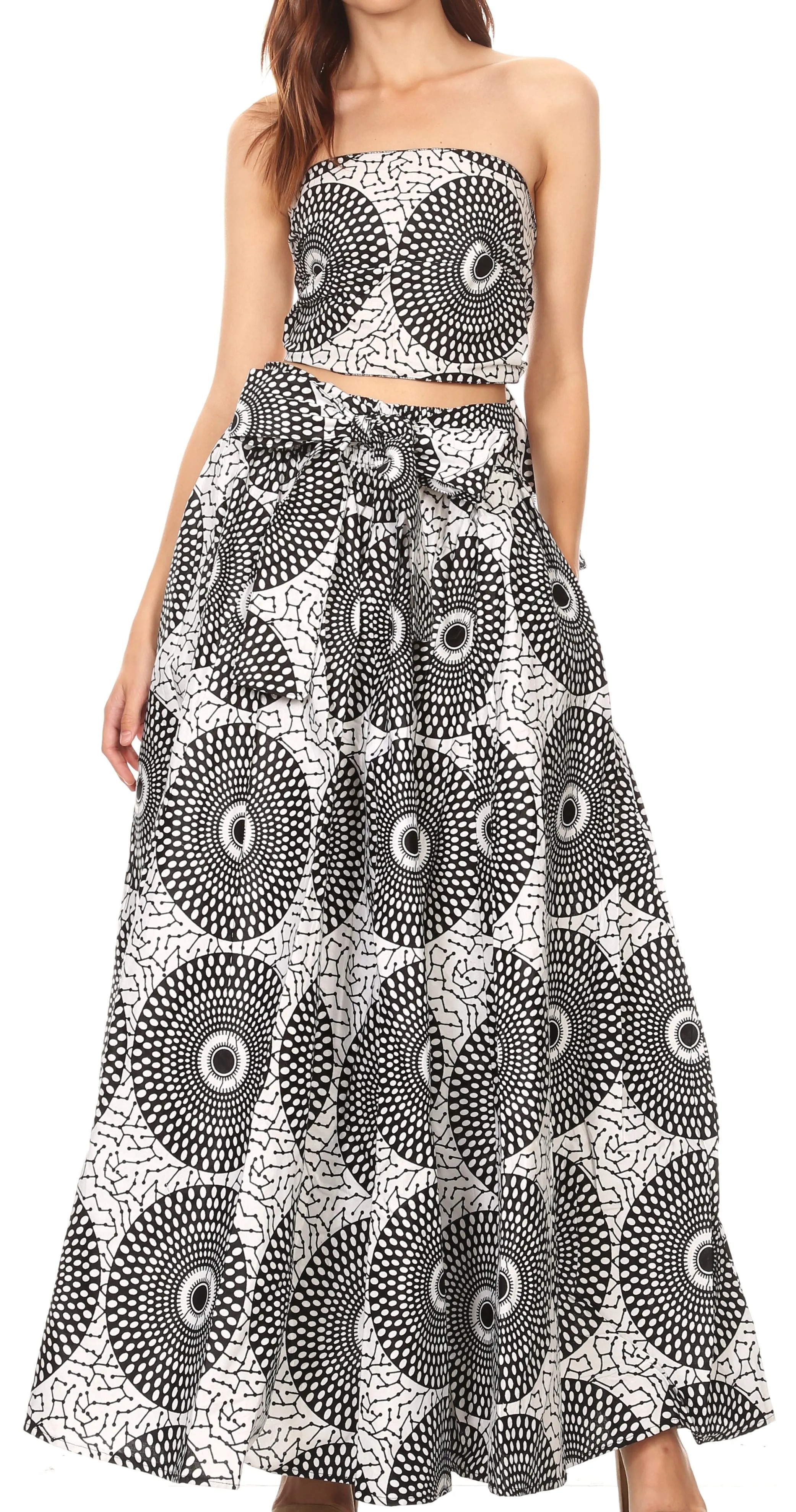 Sakkas Asma Convertible Traditional Wax Print Adjustable Strap Maxi Skirt | Dress