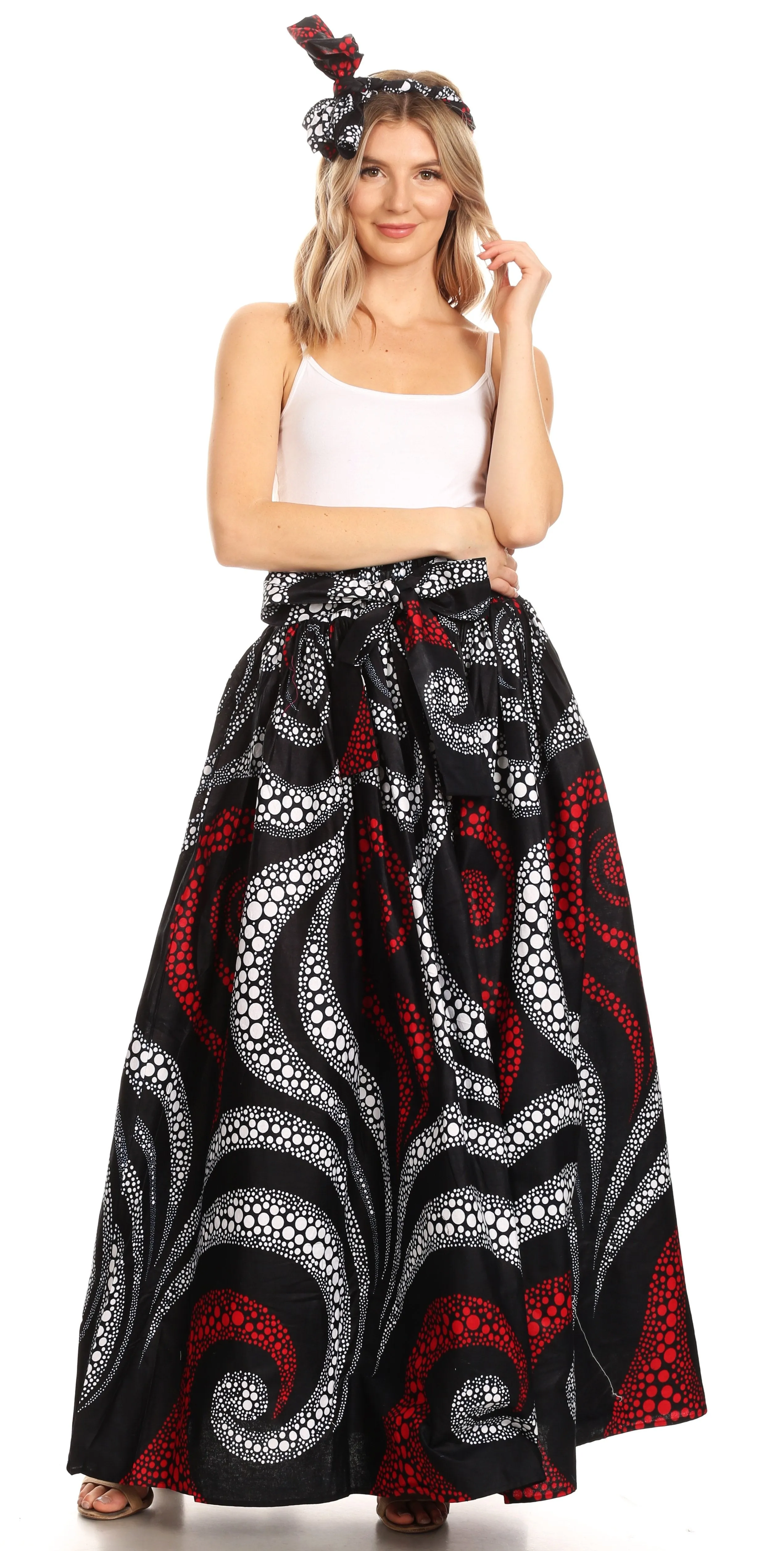 Sakkas Asma Convertible Traditional Wax Print Adjustable Strap Maxi Skirt | Dress