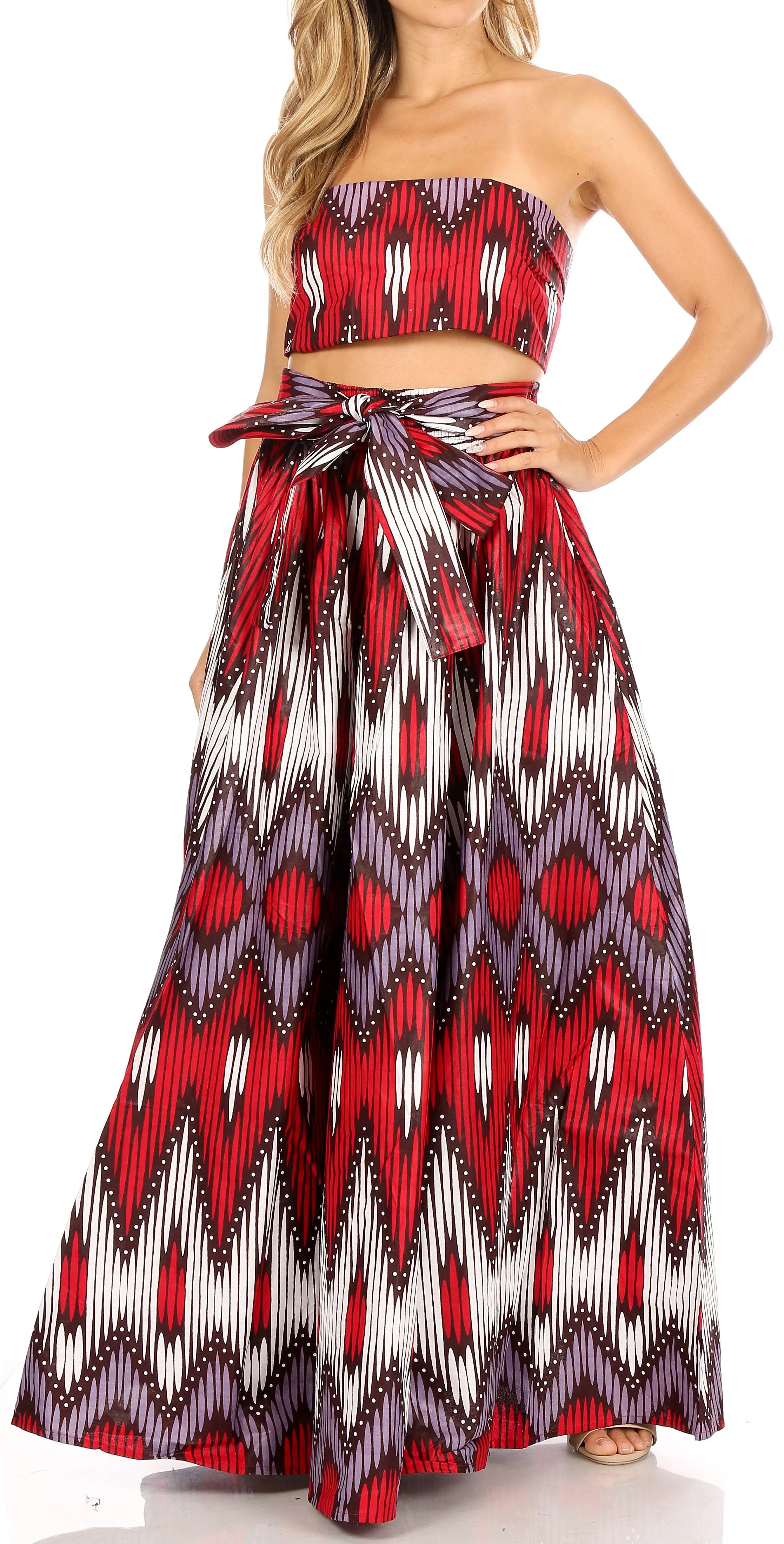 Sakkas Asma Convertible Traditional Wax Print Adjustable Strap Maxi Skirt | Dress