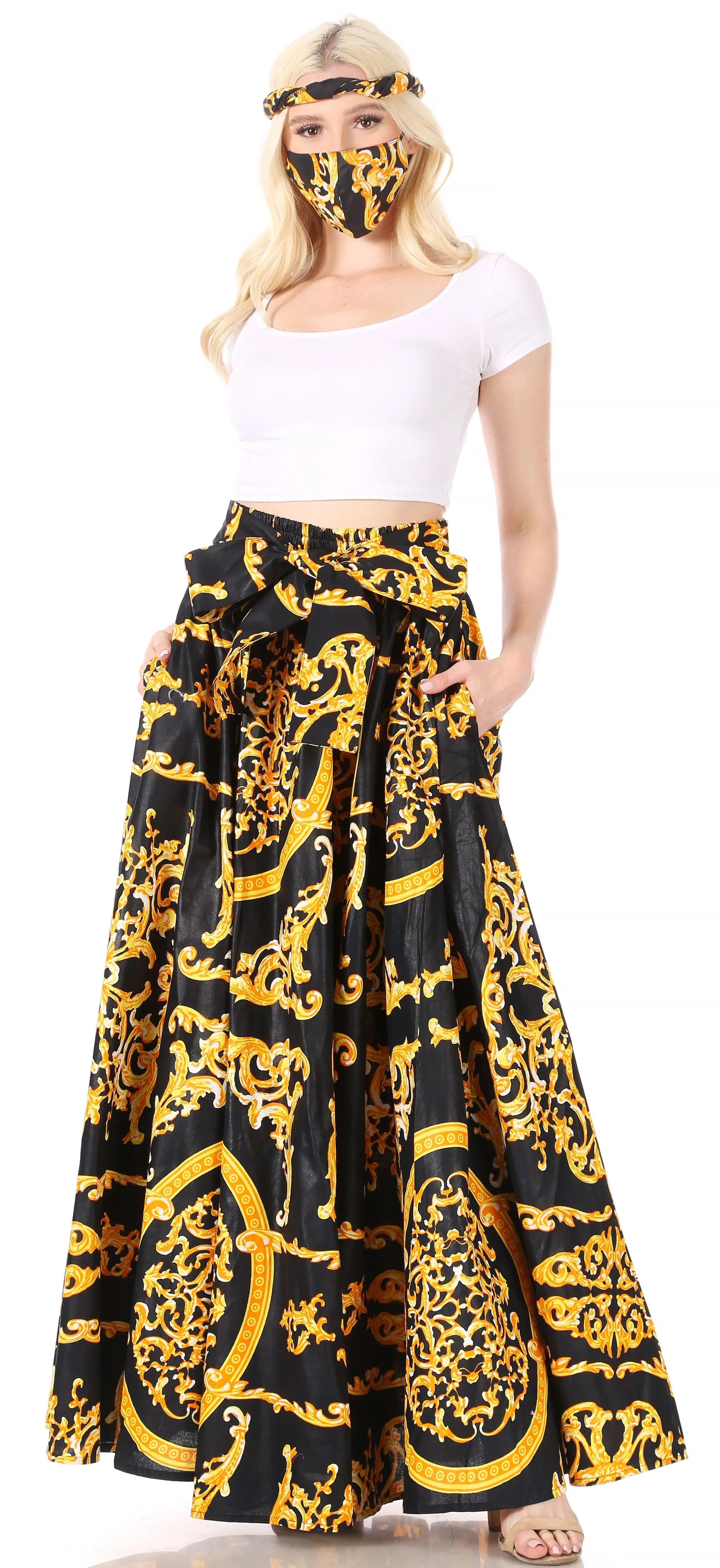 Sakkas Asma Convertible Traditional Wax Print Adjustable Strap Maxi Skirt | Dress