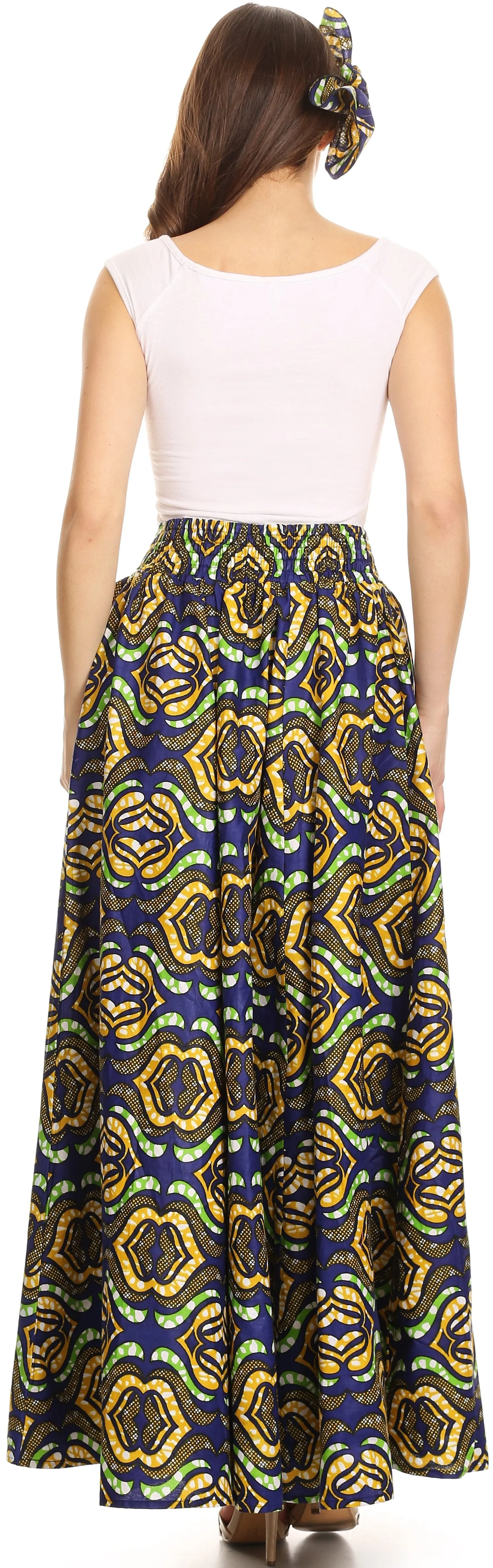 Sakkas Asma Convertible Traditional Wax Print Adjustable Strap Maxi Skirt | Dress