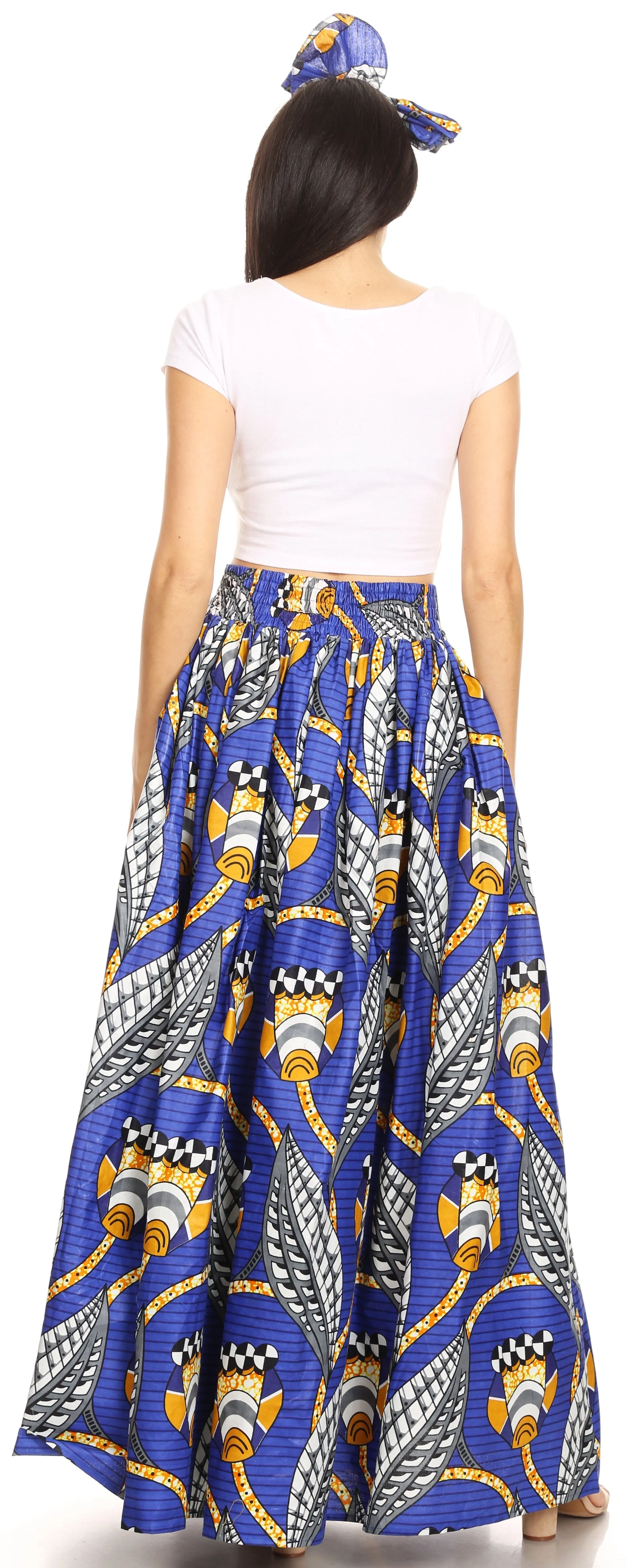 Sakkas Asma Convertible Traditional Wax Print Adjustable Strap Maxi Skirt | Dress