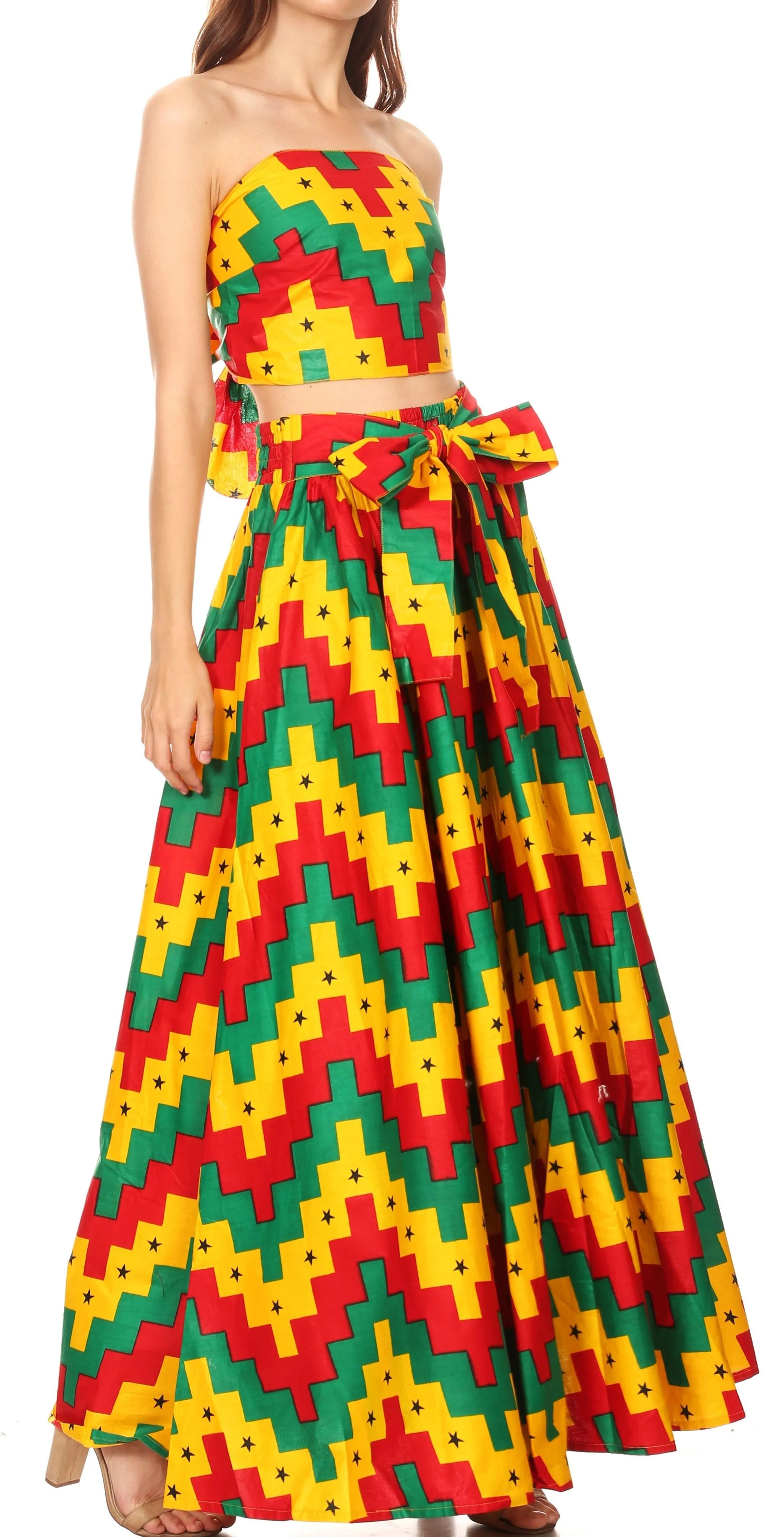 Sakkas Asma Convertible Traditional Wax Print Adjustable Strap Maxi Skirt | Dress