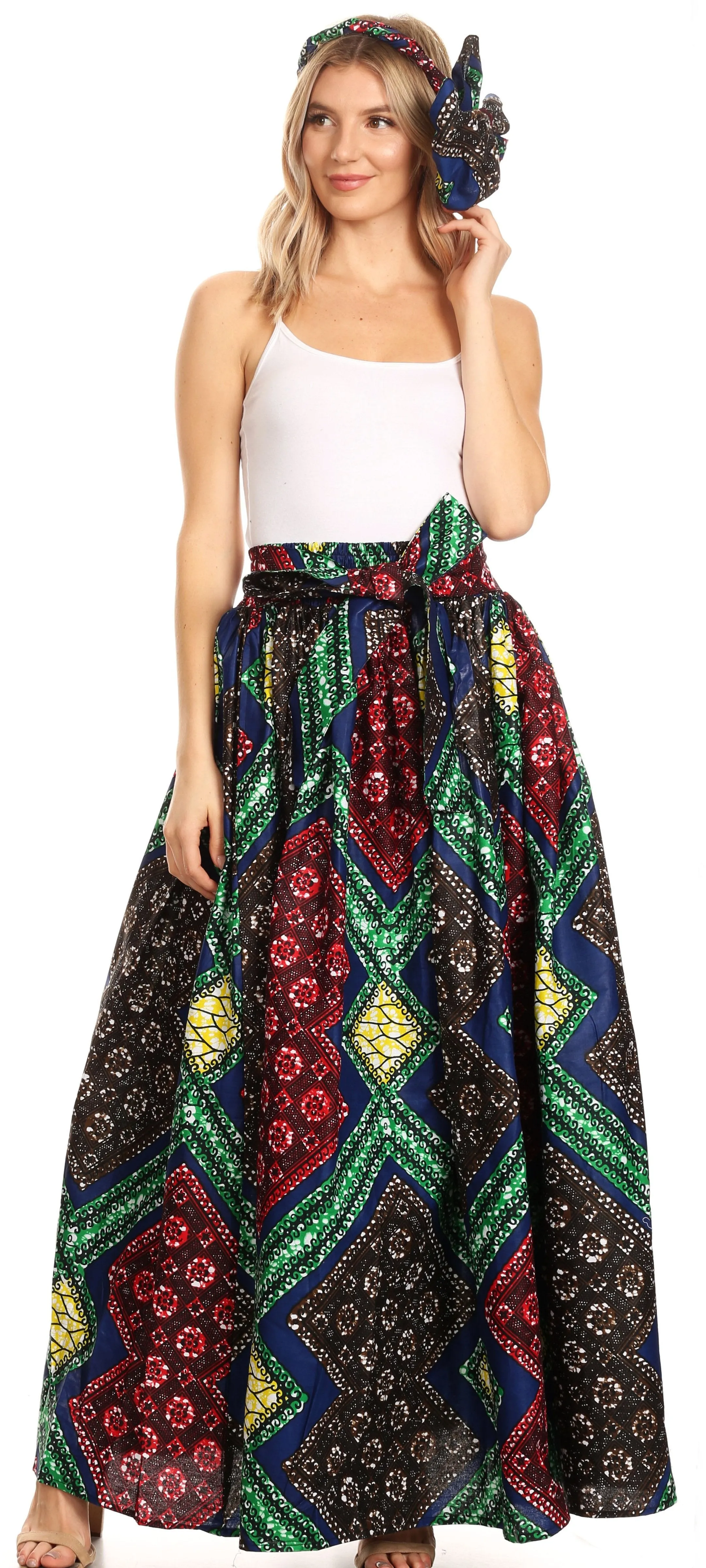 Sakkas Asma Convertible Traditional Wax Print Adjustable Strap Maxi Skirt | Dress