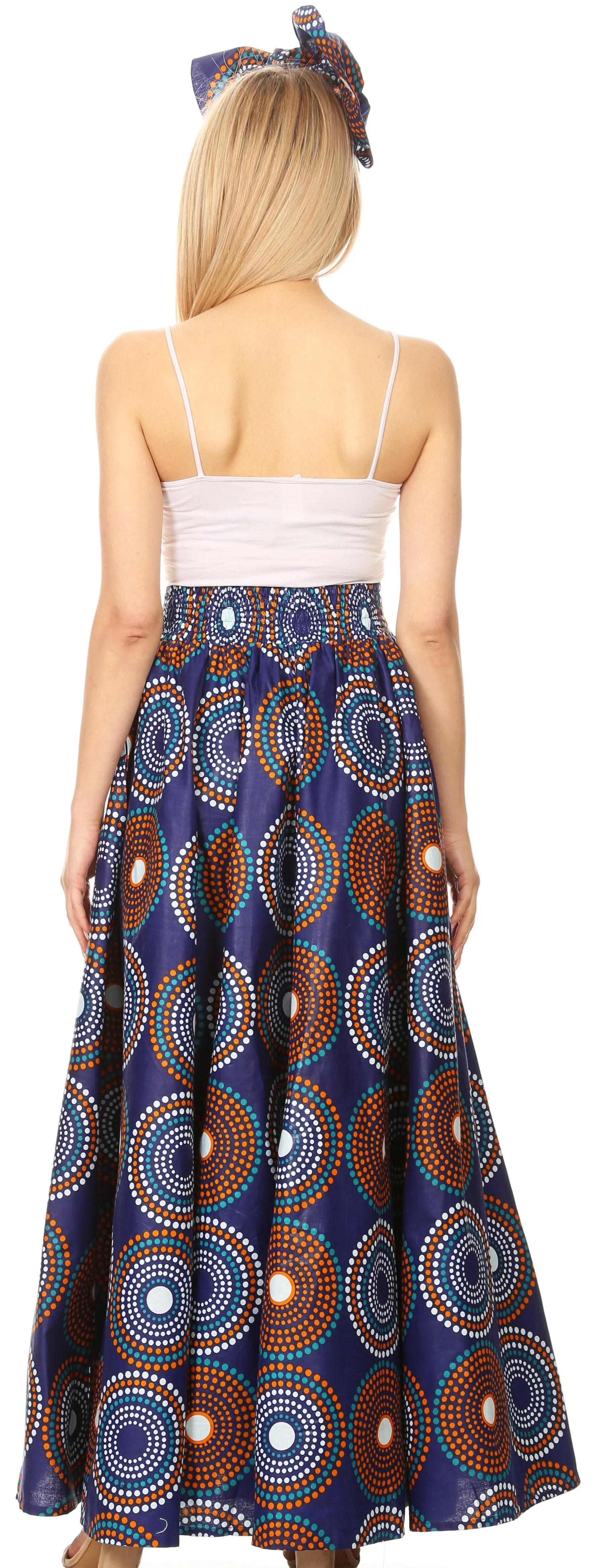 Sakkas Asma Convertible Traditional Wax Print Adjustable Strap Maxi Skirt | Dress