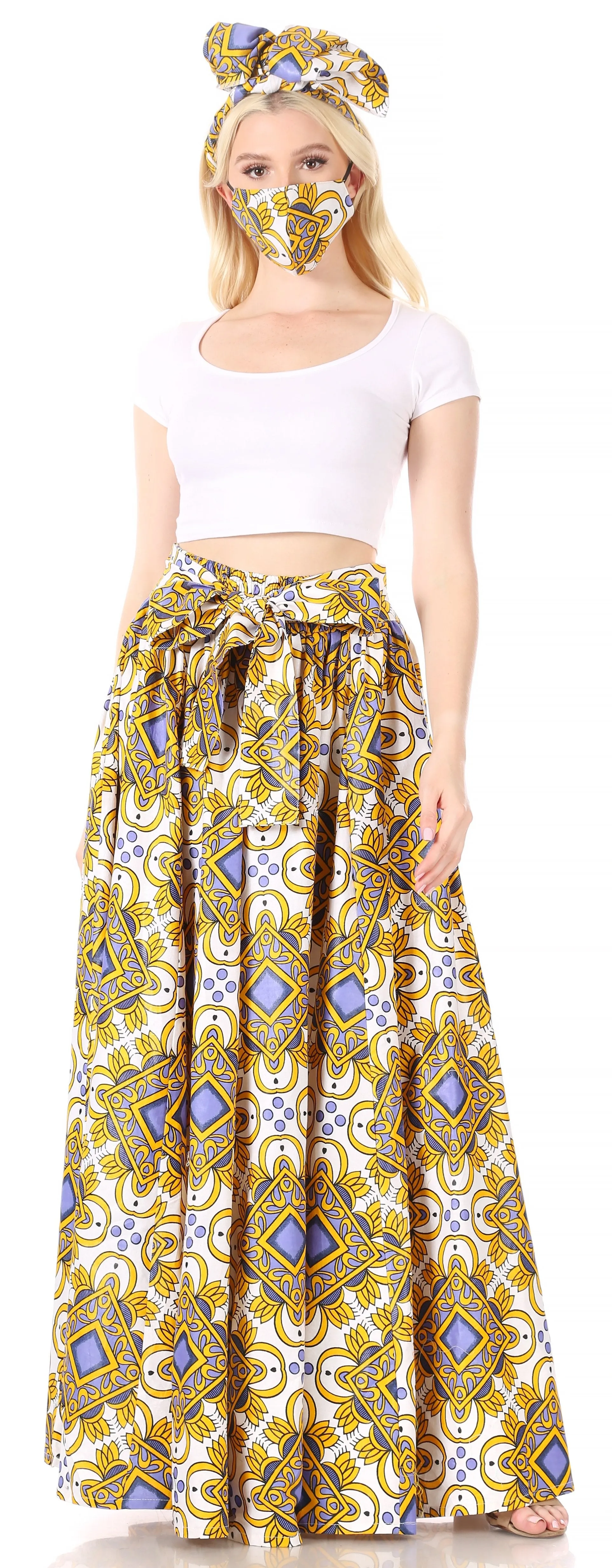 Sakkas Asma Convertible Traditional Wax Print Adjustable Strap Maxi Skirt | Dress