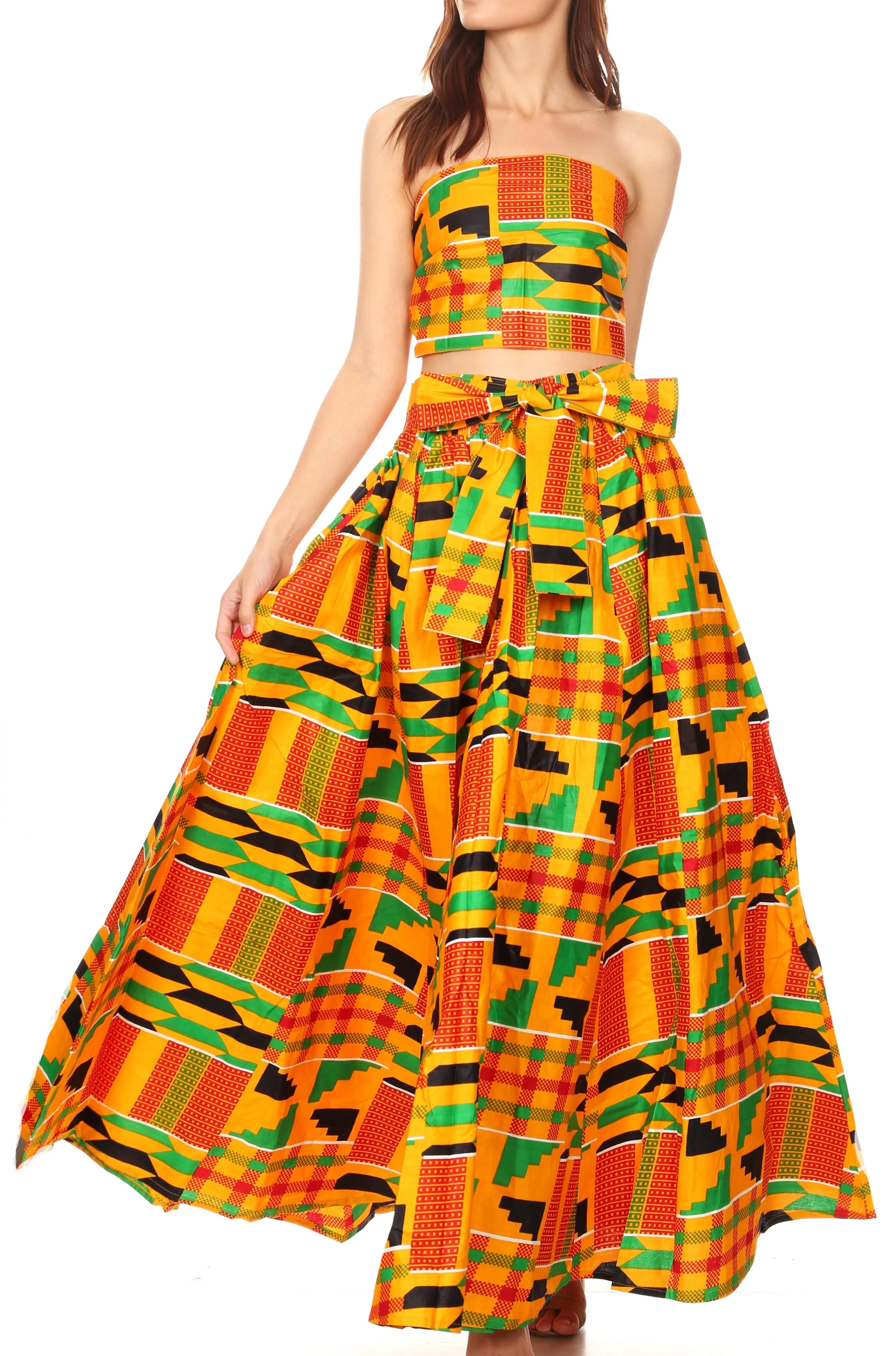 Sakkas Asma Convertible Traditional Wax Print Adjustable Strap Maxi Skirt | Dress