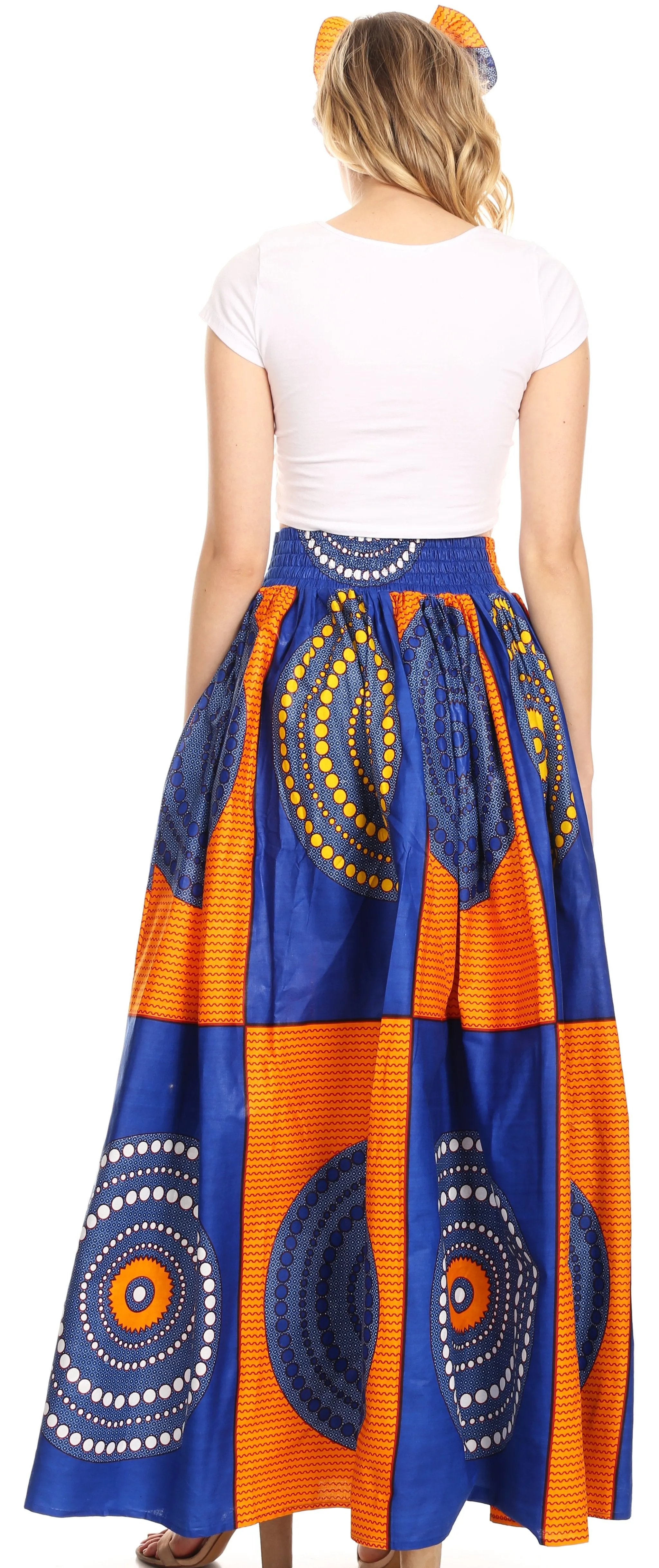 Sakkas Asma Convertible Traditional Wax Print Adjustable Strap Maxi Skirt | Dress