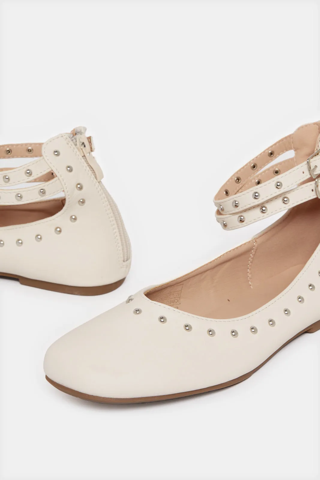 Senior Girls Cream Stud Ballerina