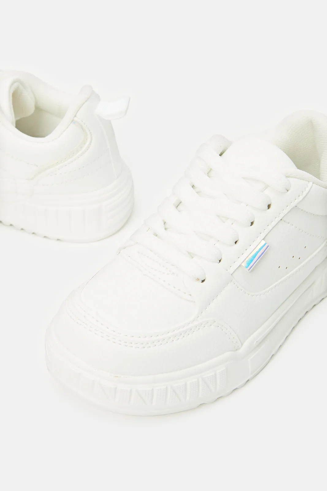 Senior Girls White Lace-Up Sneakers