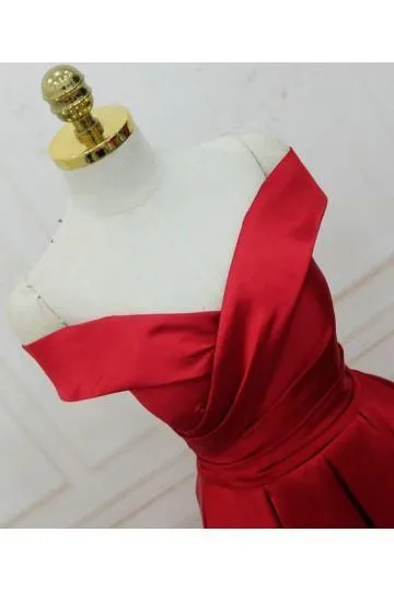 Simple Red Off Shoulder A line Long Evening Prom Dresses PG585