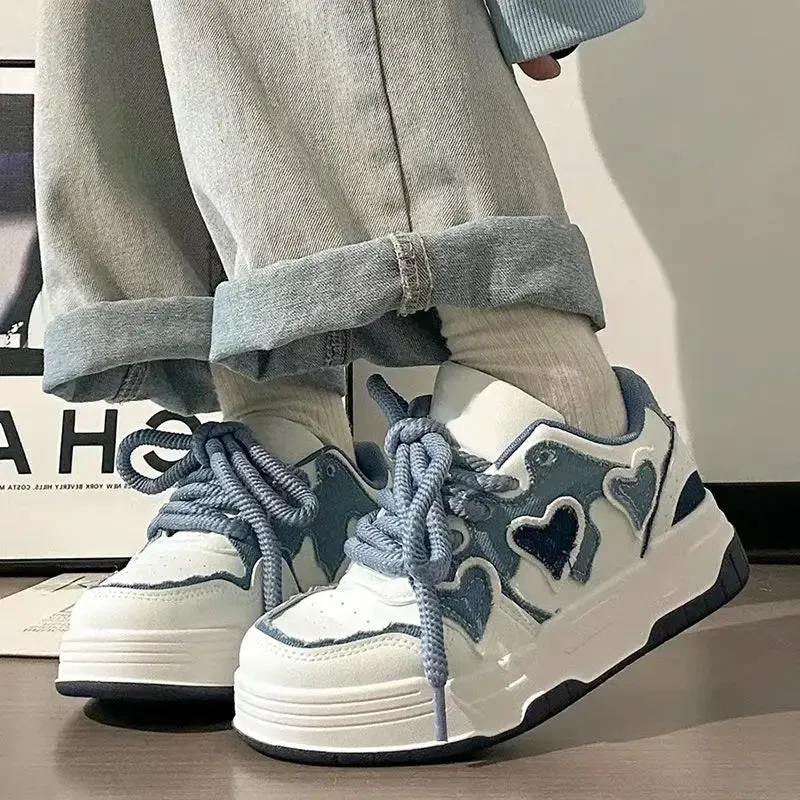 Sohiwoo Kawaii Platform Sports Shoes Women's Sneakers Spring Summer 2024 Tennis Female Skateboard Flats Casual Blue Vintage Vulcanize