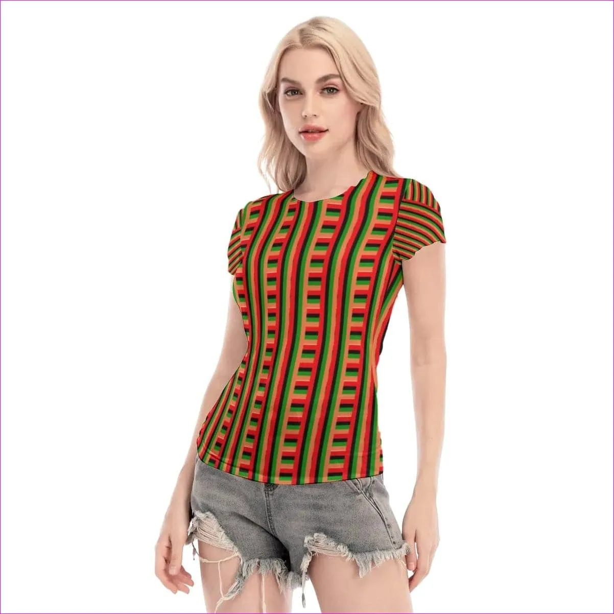 Striped Galore Women's Short Sleeve Mesh Blouse