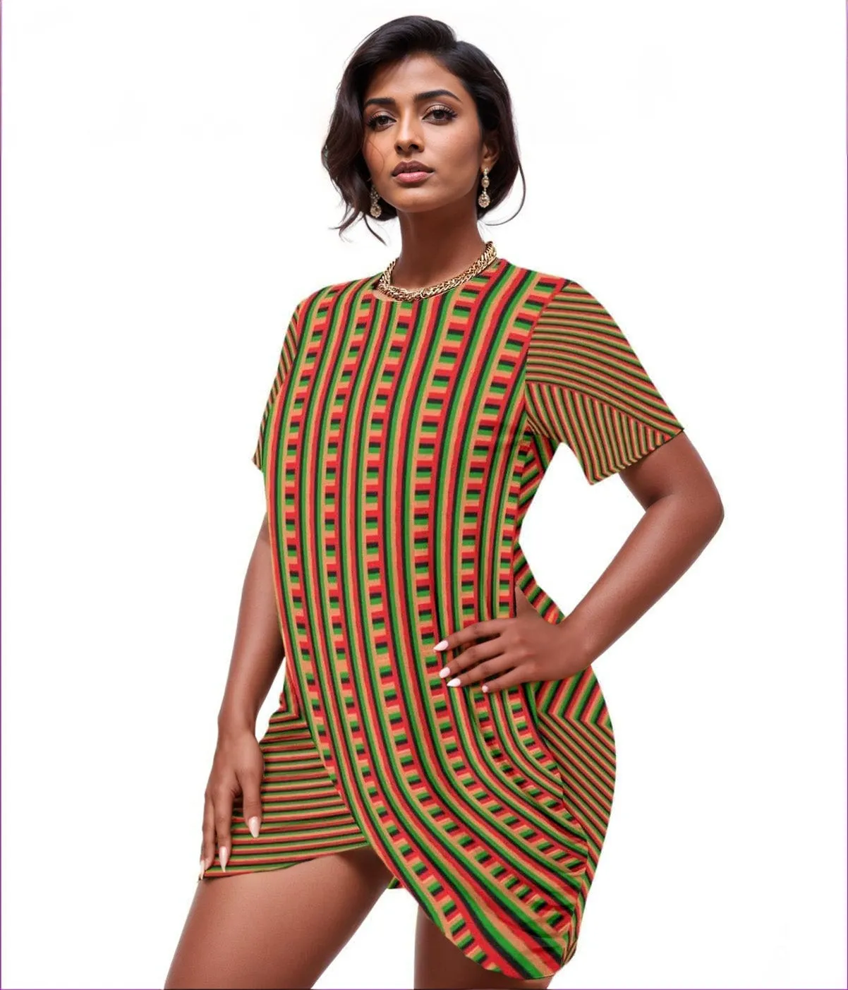 Striped Galore Women’s Stacked Hem Dress Voluptuous ( ) Plus Size