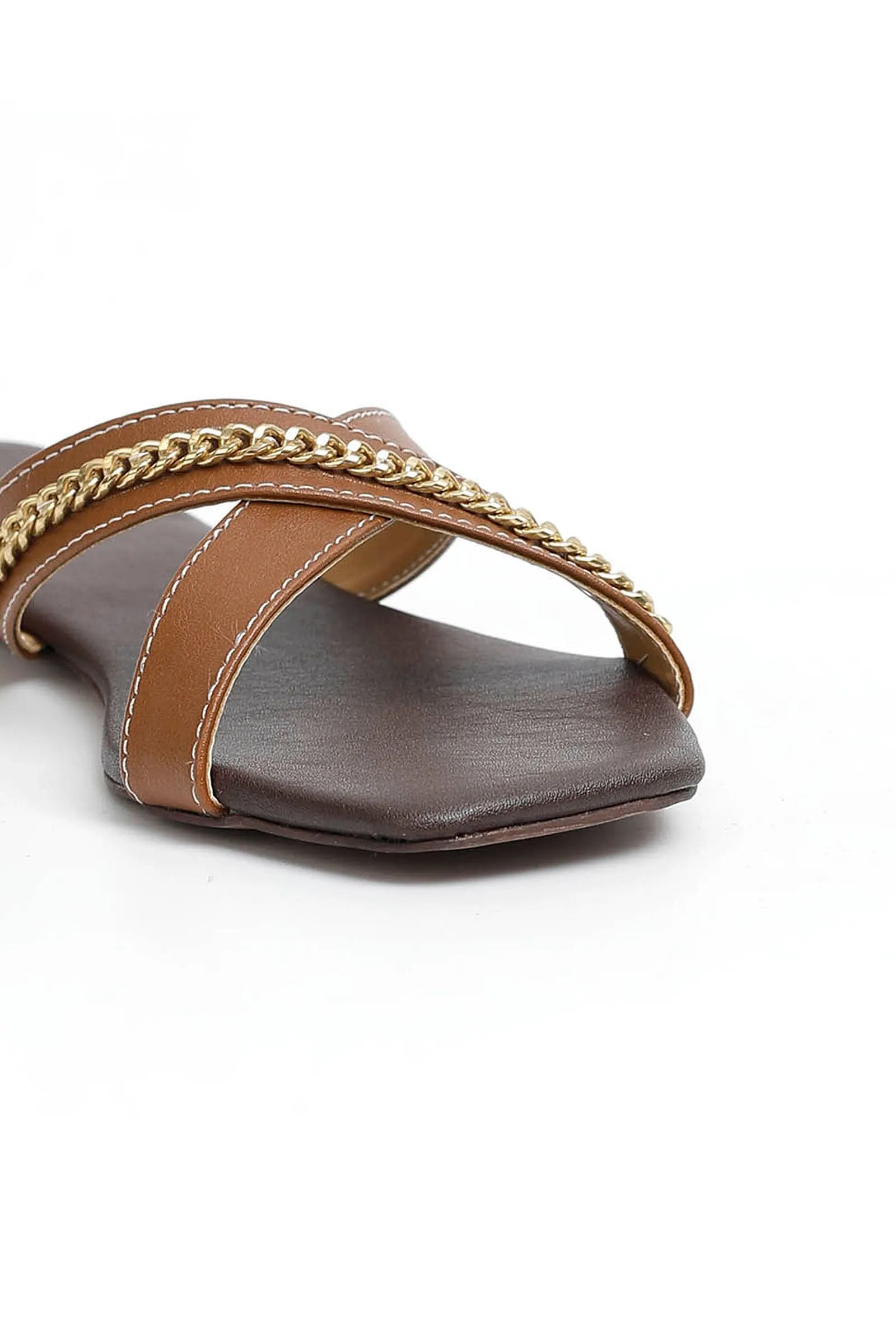 Tan Brown Criss Cross Cruelty-Free Leather Flats