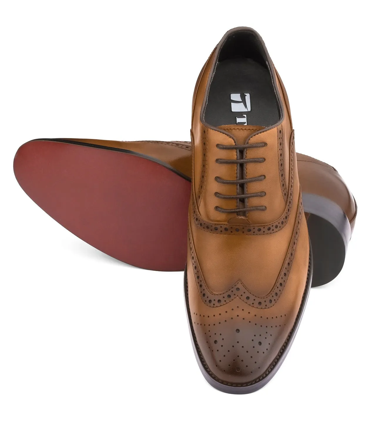 TOTO Brown Leather Oxford Dress Shoes - Three Inches - A2621C