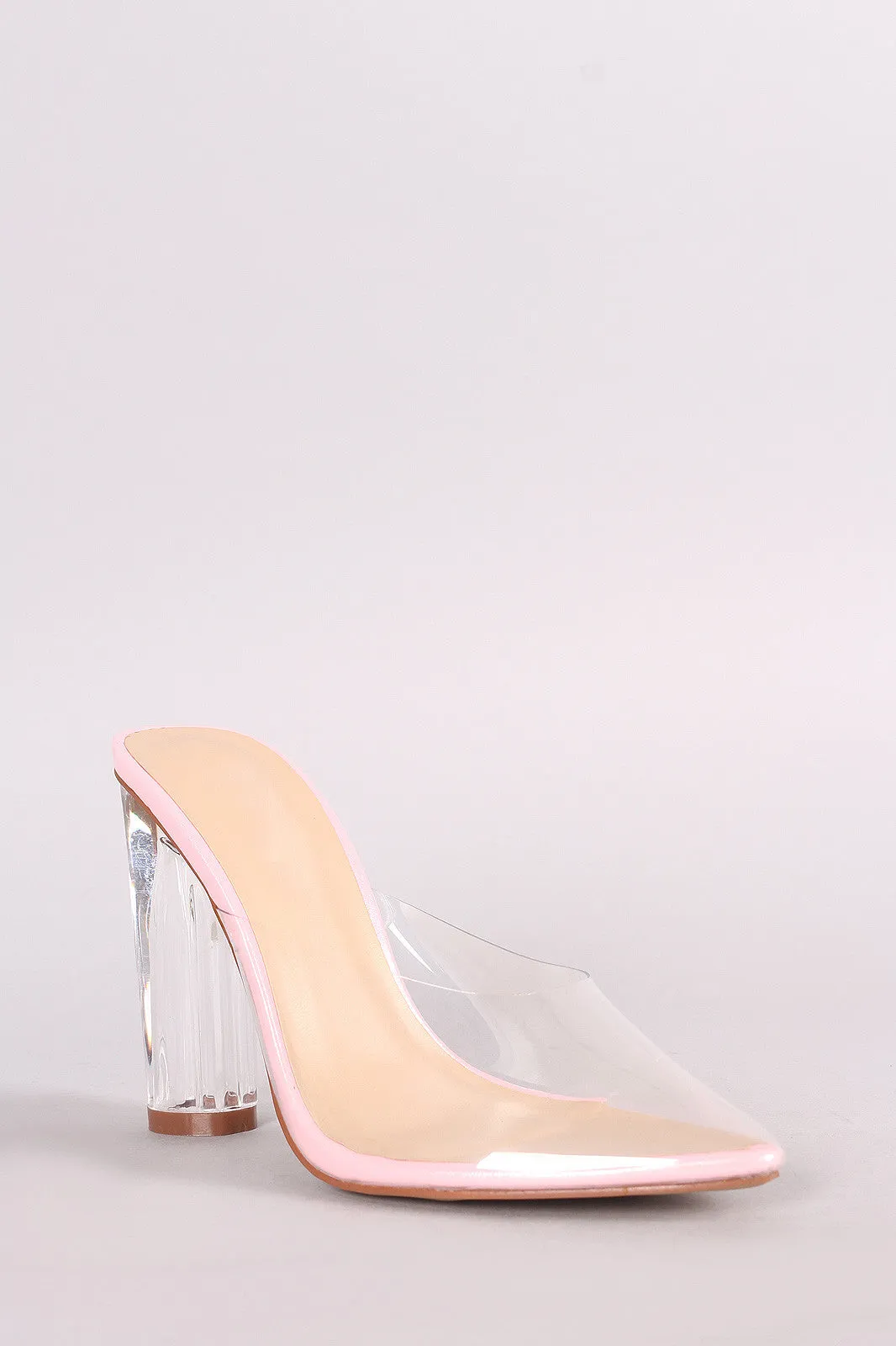 Transparent Pointy Toe Chunky Perspex Heel Mule Pump