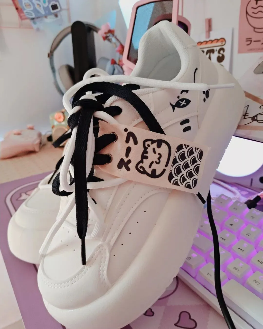 Ultra Kawaii Kitty Colorblock White Sneakers - Women's