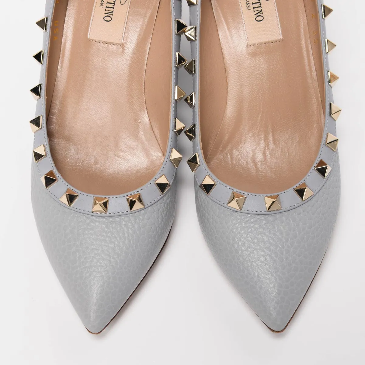 Valentino Grey Pebbled Leather Rockstud Wedges 35