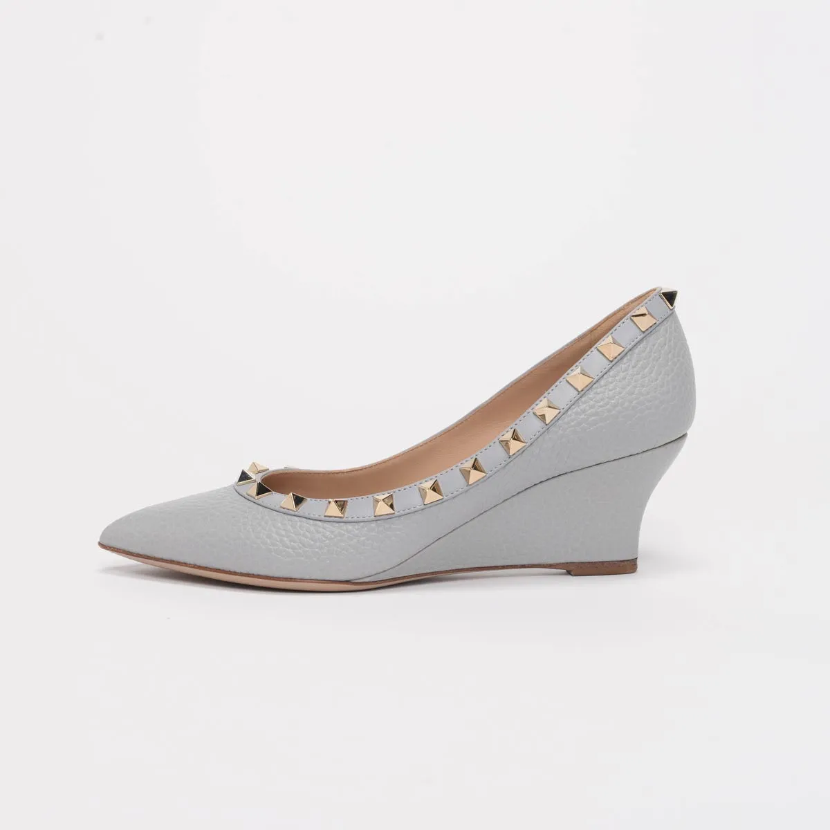 Valentino Grey Pebbled Leather Rockstud Wedges 35