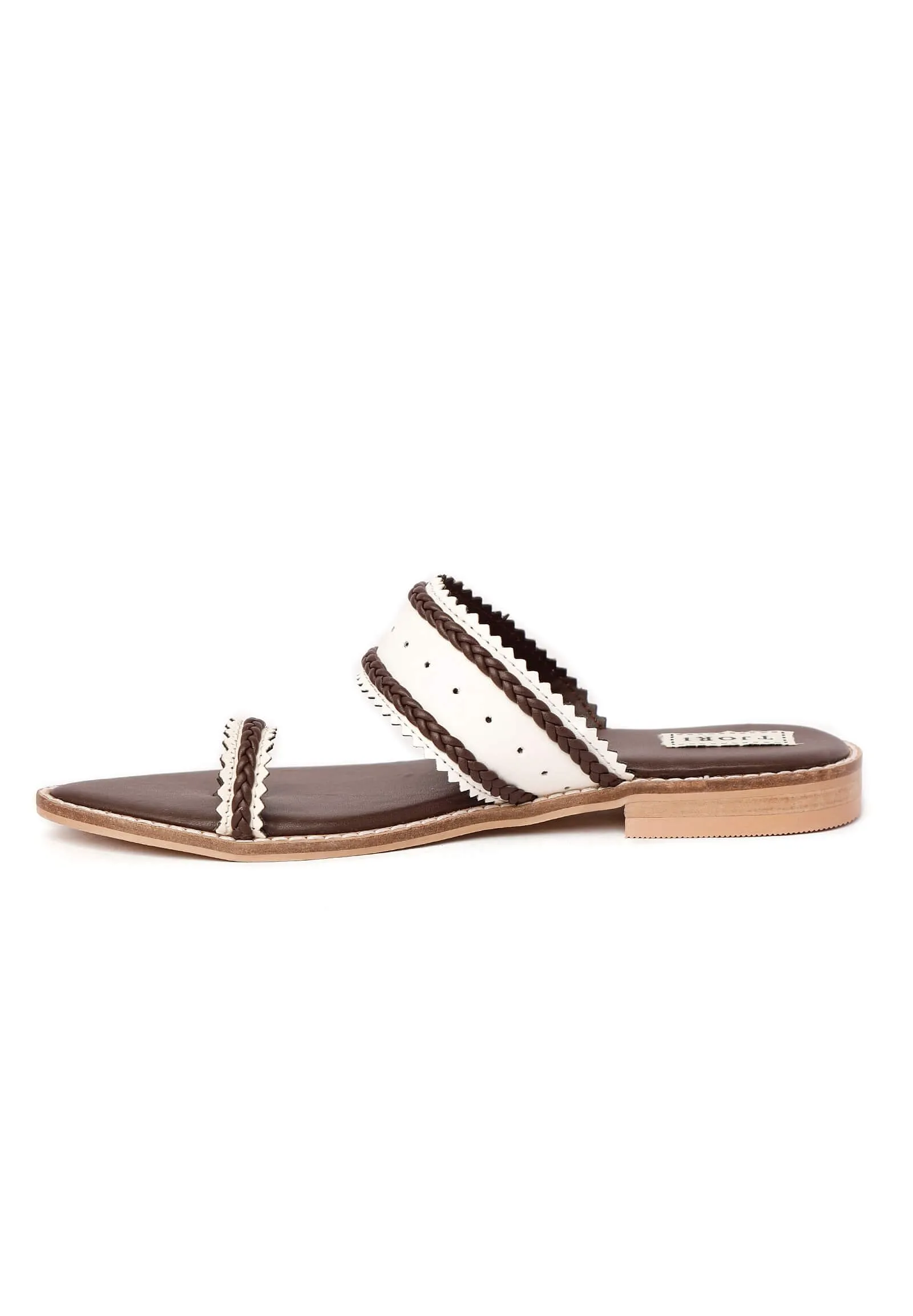 White & Brown Cruelty-Free Leather Sandals