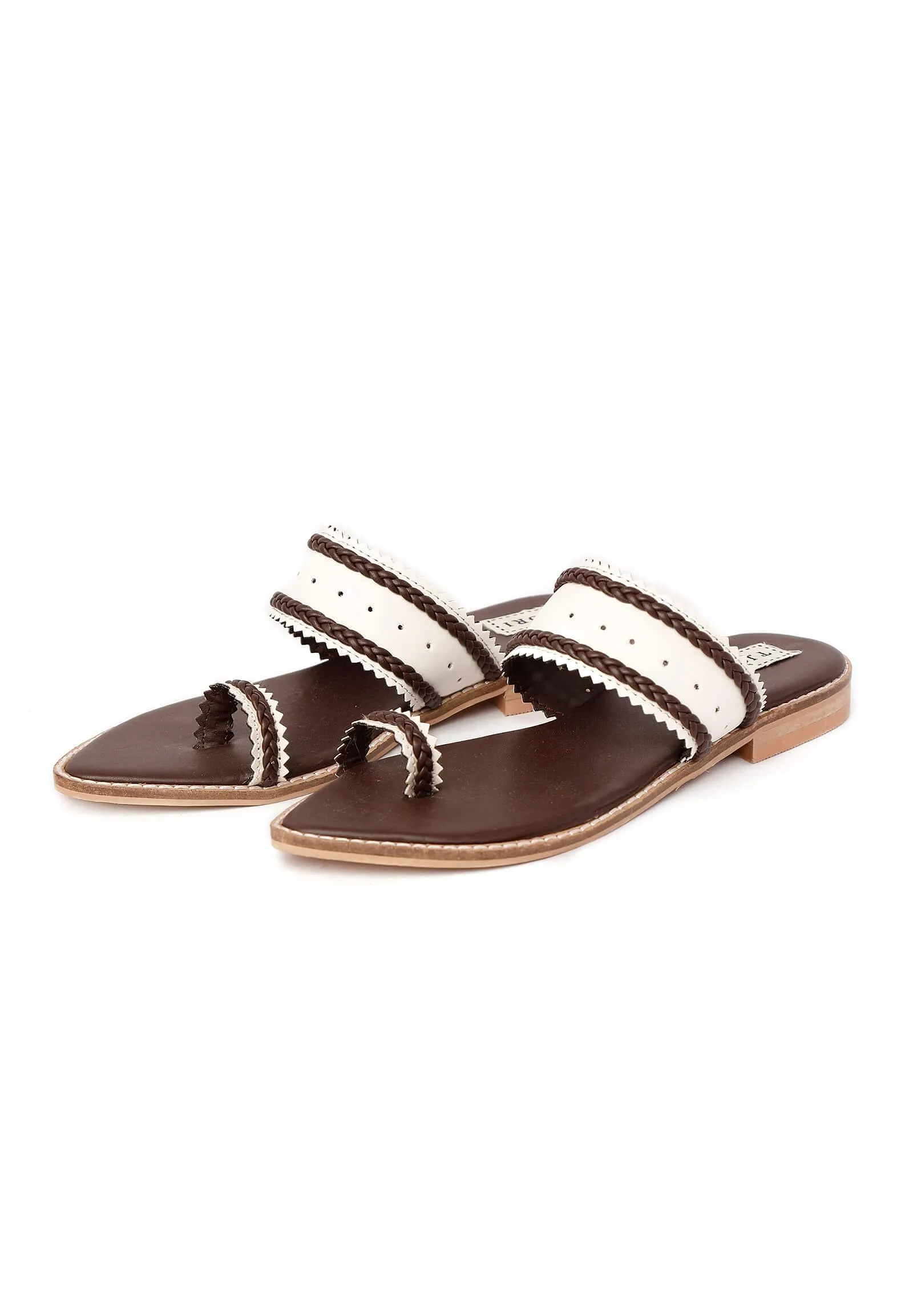 White & Brown Cruelty-Free Leather Sandals