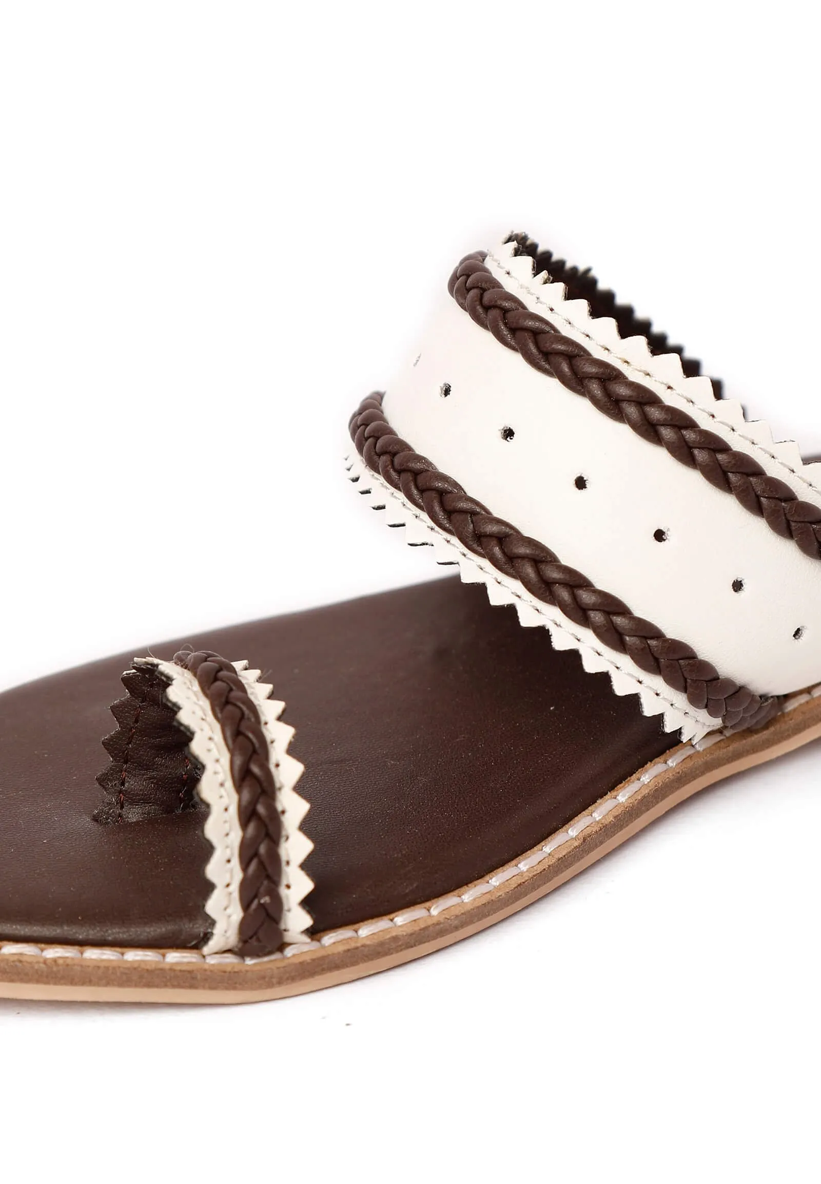 White & Brown Cruelty-Free Leather Sandals