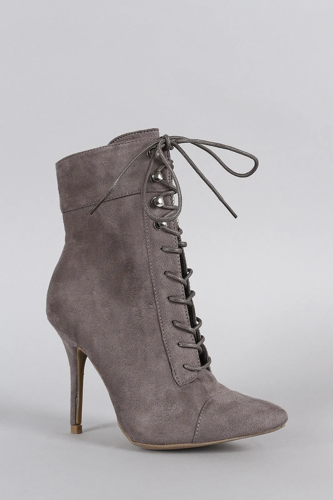 Wild Diva Lounge Suede Combat Lace Up Stiletto Booties