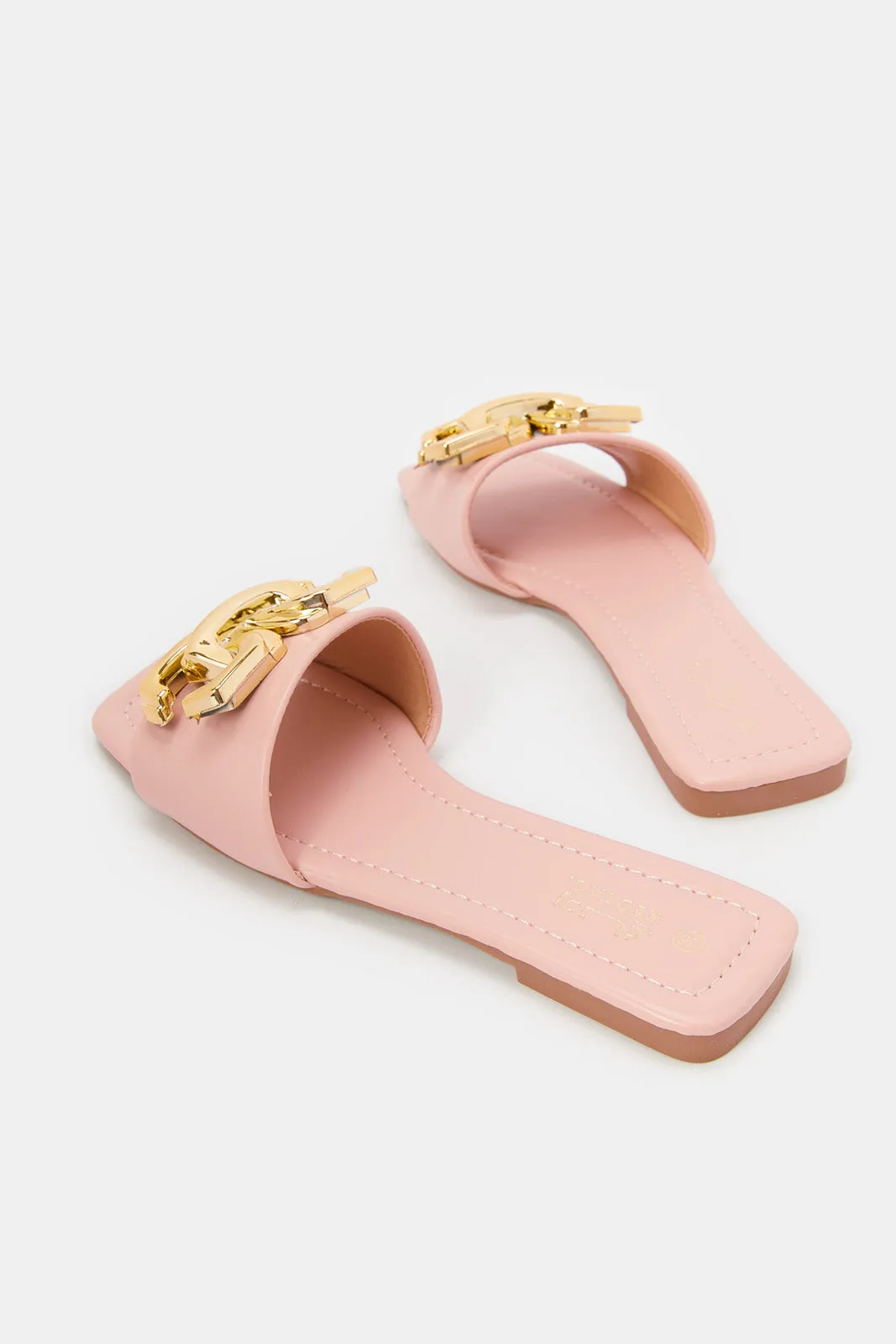 Women Pink Chain Trim Mule