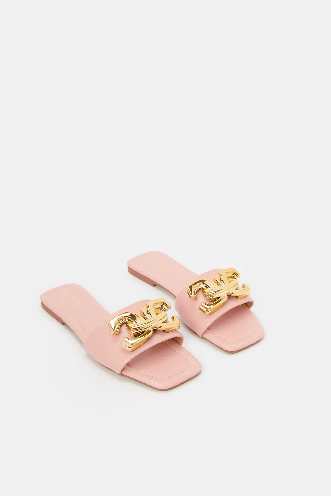 Women Pink Chain Trim Mule