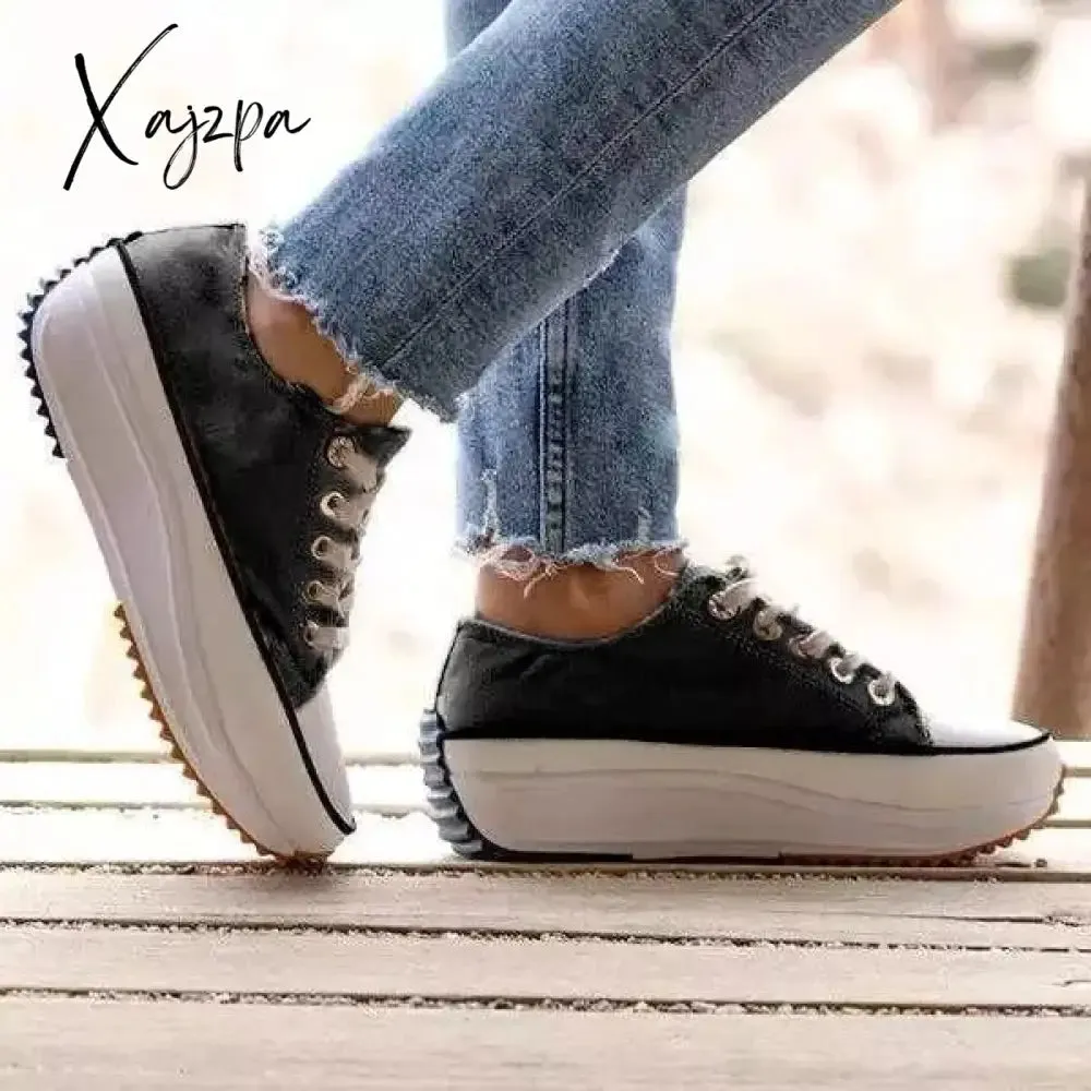 Xajzpa - Womens Casual Leather Hike Platform Sneakers Fashion Low Top Sneakers