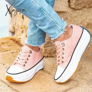 Xajzpa - Womens Casual Leather Hike Platform Sneakers Fashion Low Top Sneakers