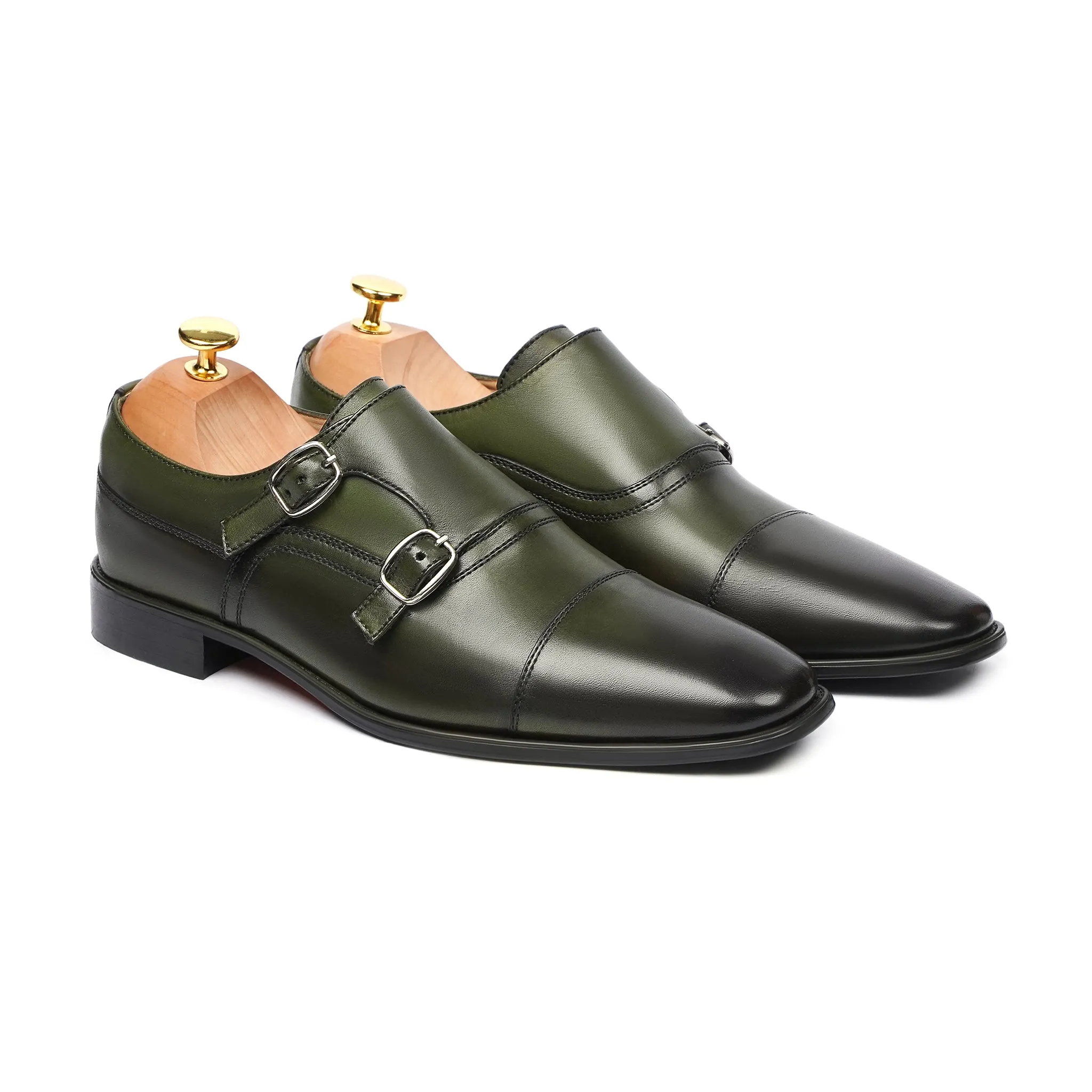 Yichan - Men's Burnish Green Calf Leather Double Monkstrap