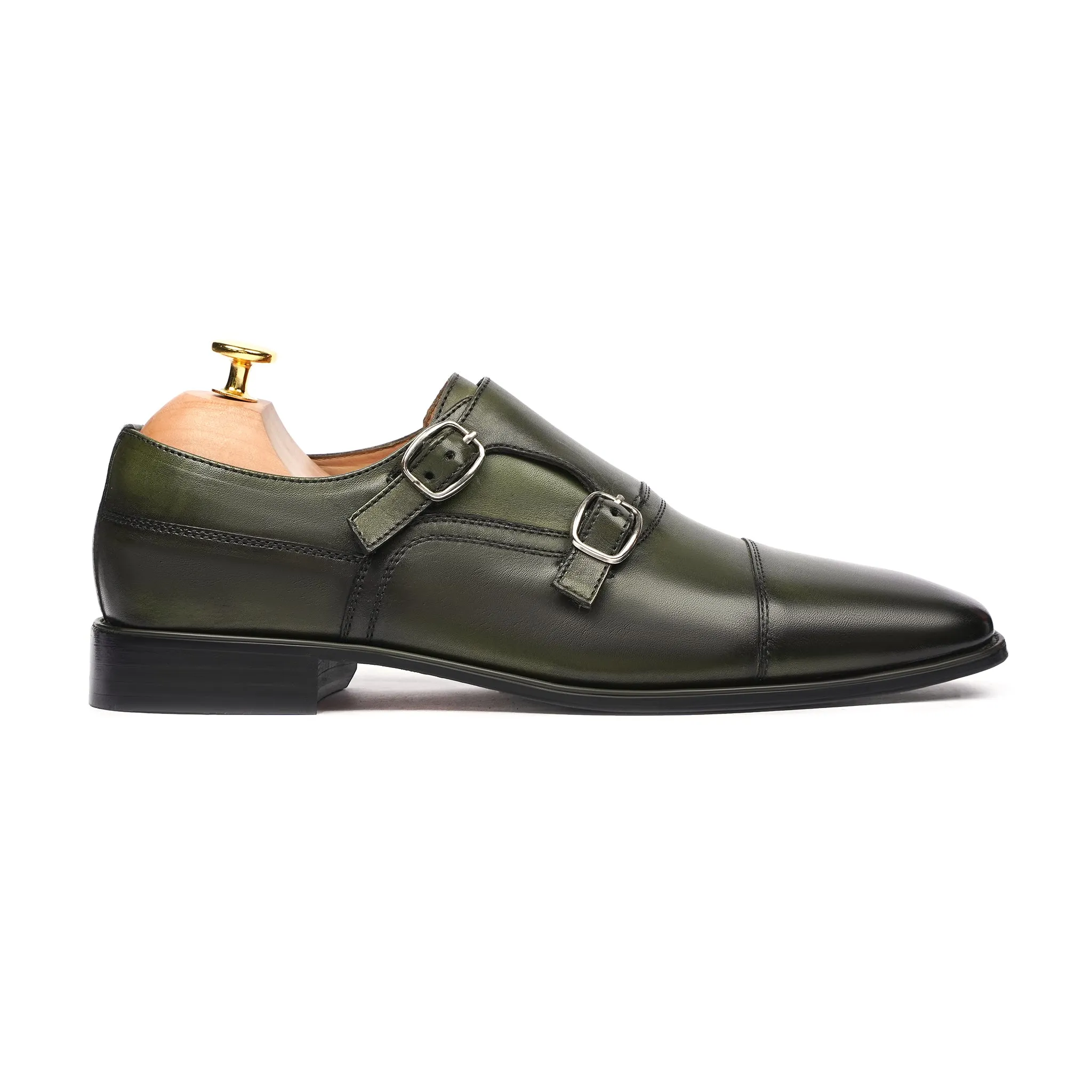 Yichan - Men's Burnish Green Calf Leather Double Monkstrap